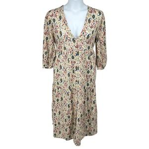 Zara XL Cream Multicolor Boho Block Print Tiered‎ Midi Dress 100 Cotton